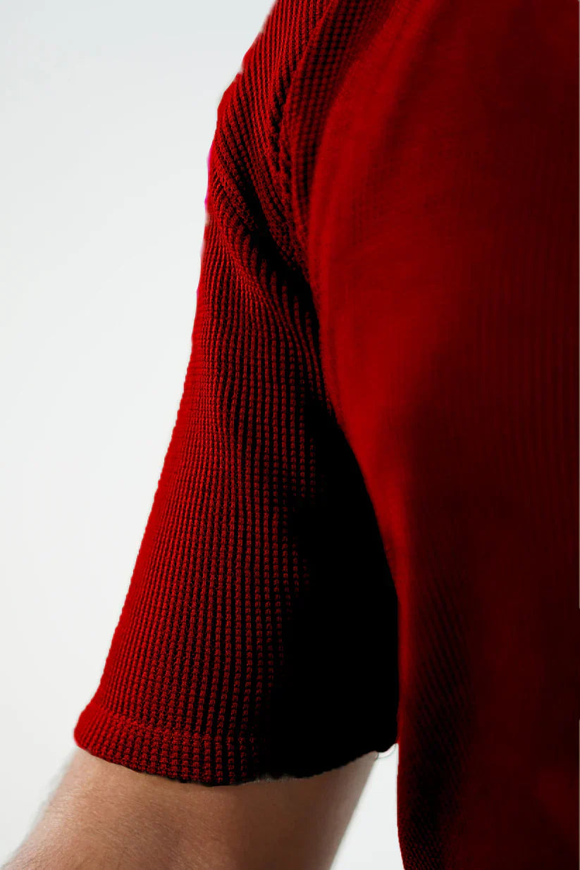 WAFFLE KNIT POLO T-SHIRT For Men - MAROON