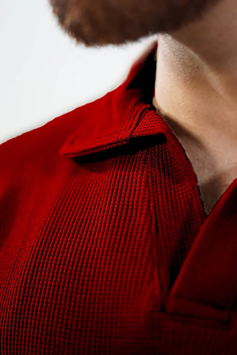 WAFFLE KNIT POLO T-SHIRT For Men - MAROON
