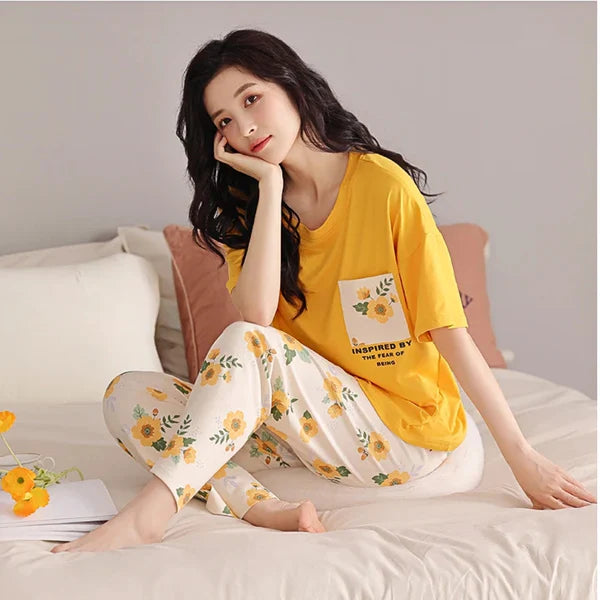 YELLOW POCKET PRINTED - PJ SUIT FOR WOMEN