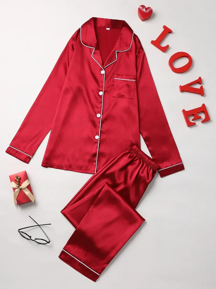 PLAIN SILK NIGHT SUIT - RED WINE