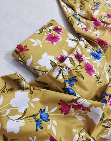 MICRO POLO COTTON- 2 PIECE-Beige With Flowers US-003