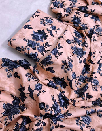 MICRO POLO COTTON- 2 PIECE-Ferozi With Black Flowers US-019