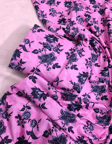 MICRO POLO COTTON- 2 PIECE-Pink With Black Flowers US-017