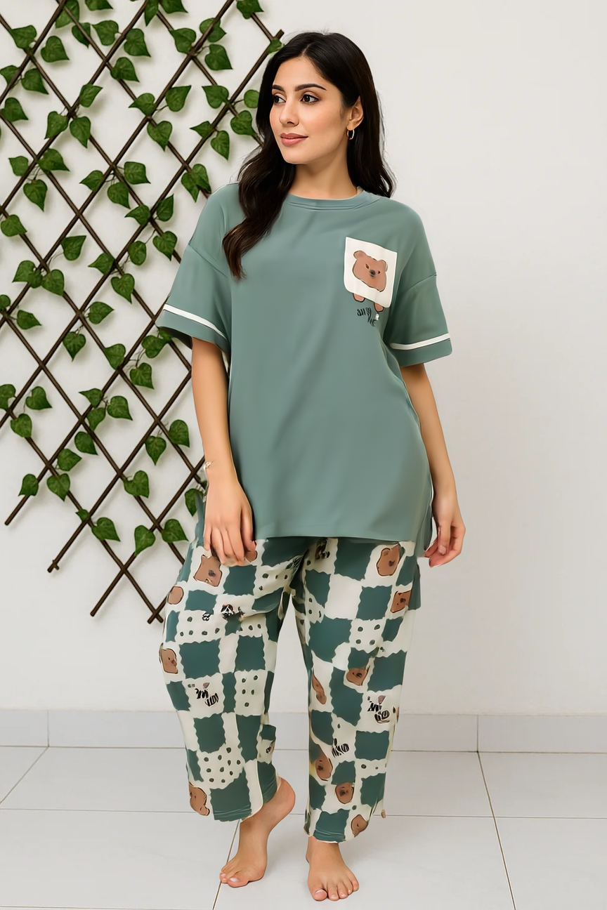 MJ Green Bear Soft Cotton PJ Suit