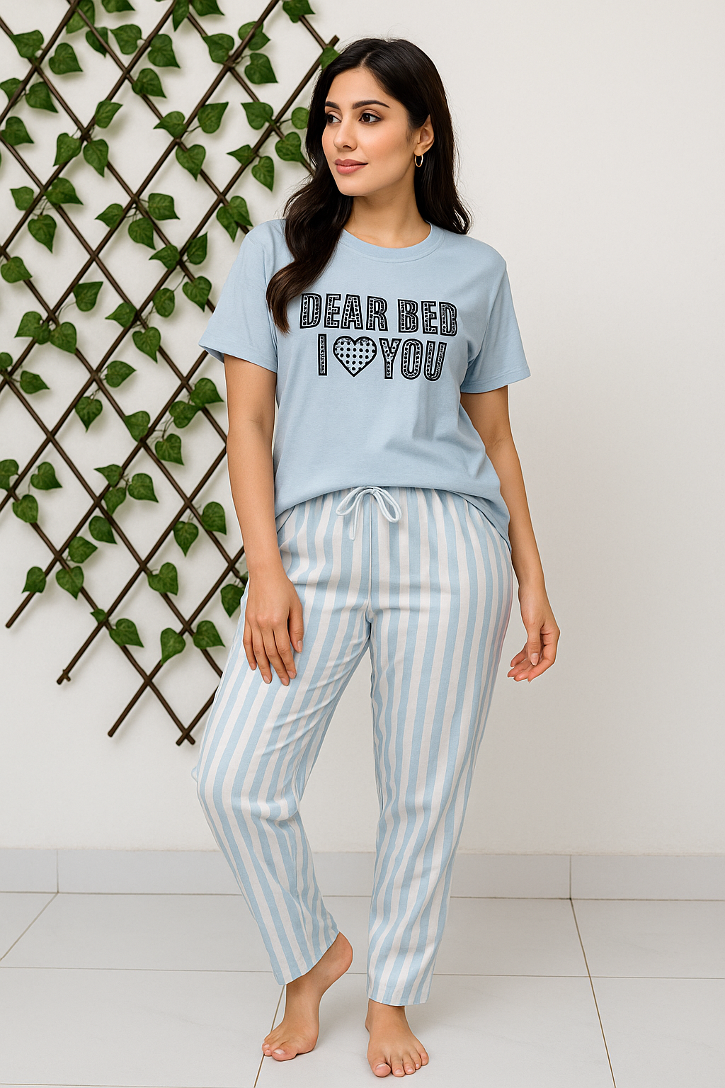 "Dear Bed I Love You – Printed Women’s Light Blue PJ Set