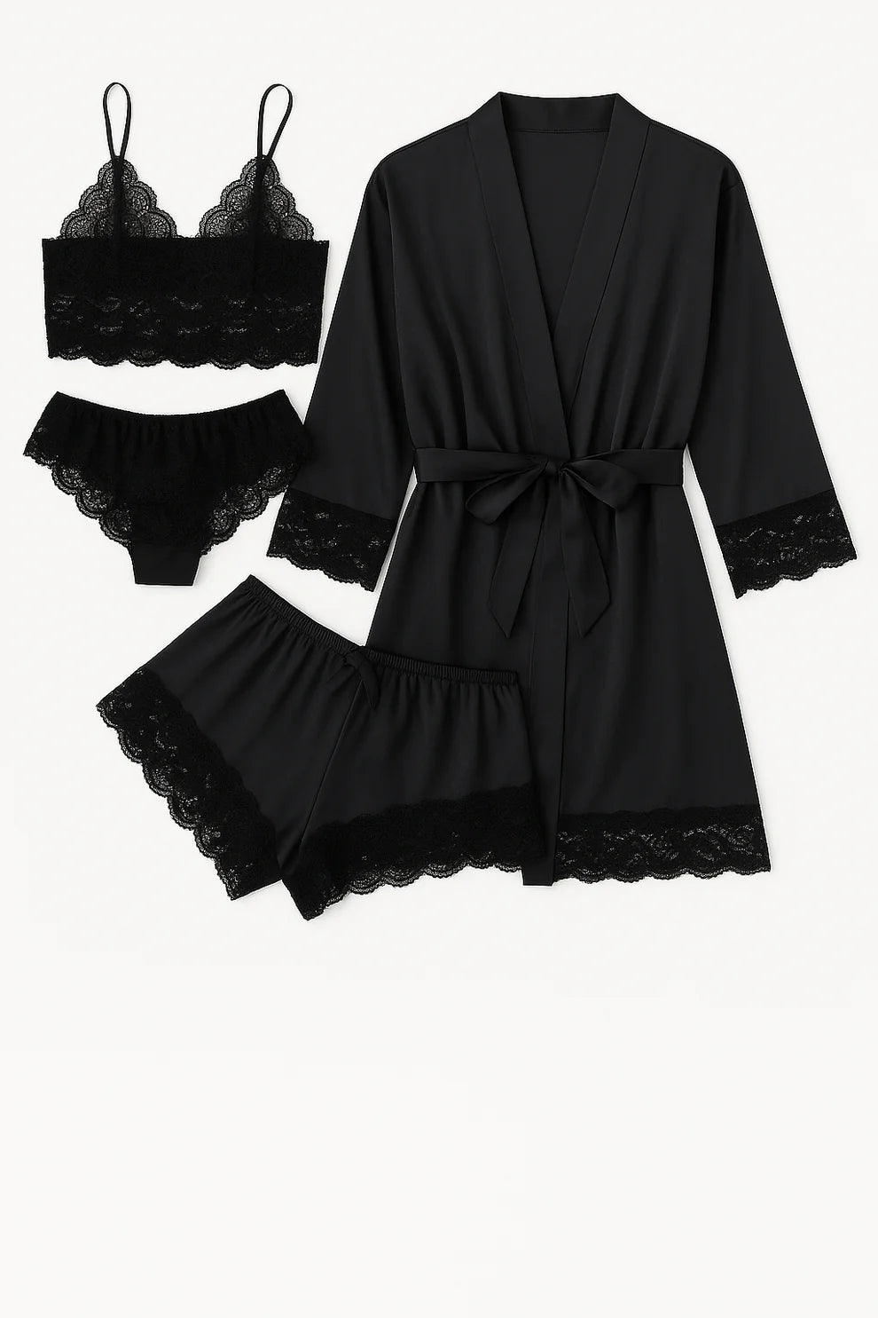 Royal Bridal Silk 4pcs set -  Black