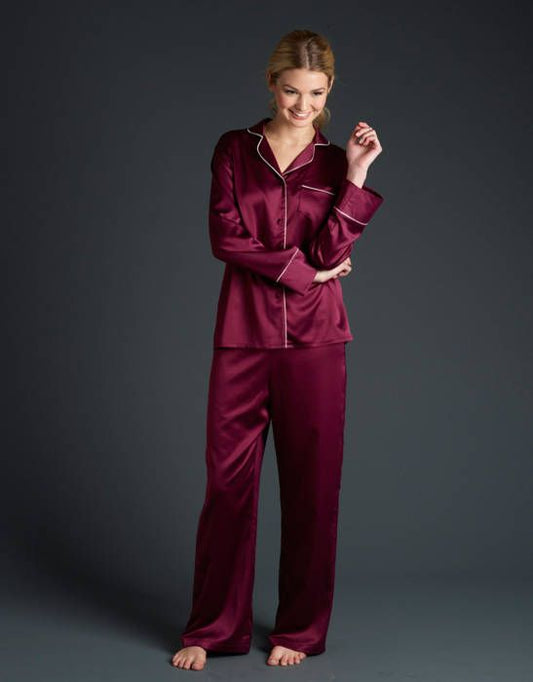 PLAIN SILK NIGHT SUIT - MAROON