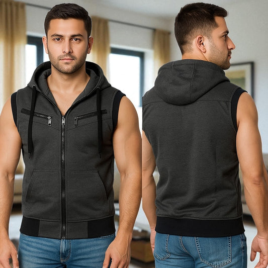 Charcoal Sleeveless Hodded Zipper