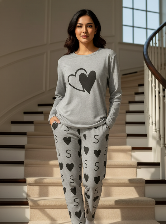 Double heart Grey PJ Suit