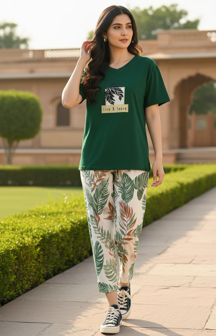 Live & Leave Leaf Print PJ Suit