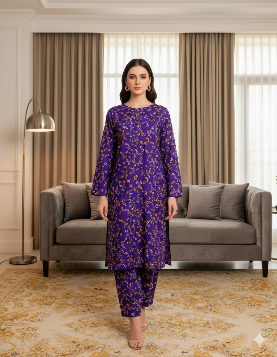 MICRO POLO COTTON- 2 PIECE-Blue With Small Flowers US-018