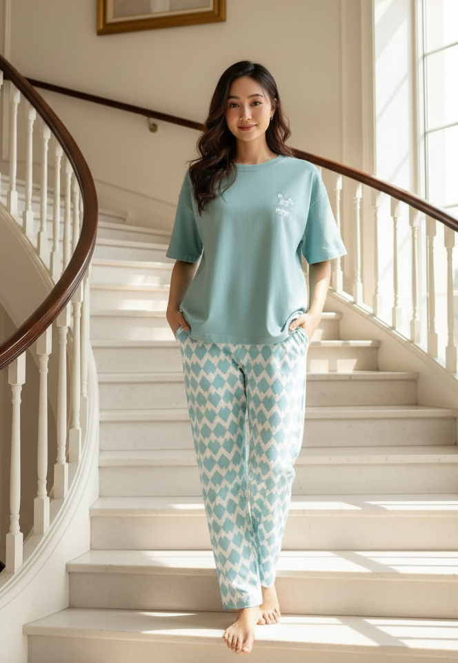 SKY BLUE PRINTED - PJ SUIT FOR WOMEN