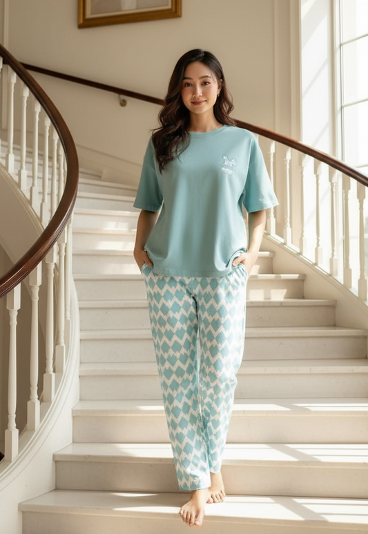 SKY BLUE PRINTED - PJ SUIT FOR WOMEN