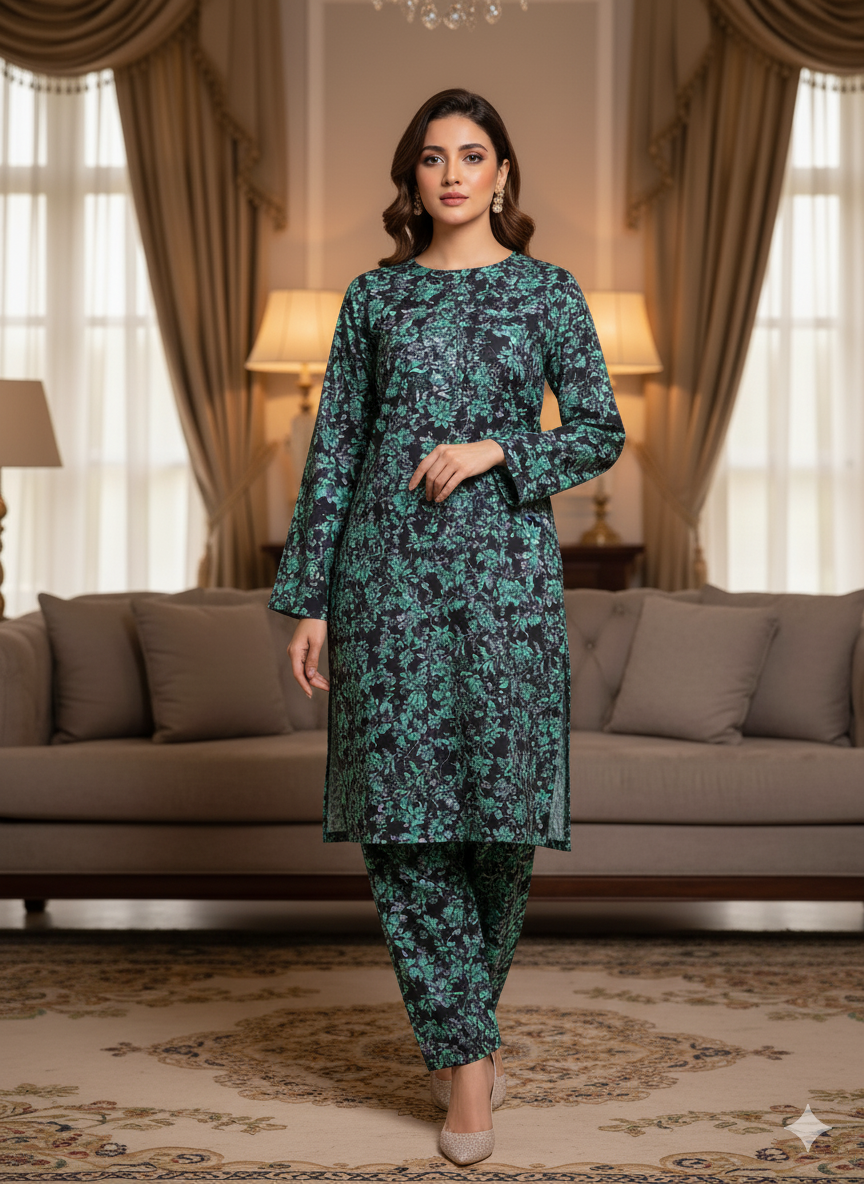 MICRO POLO COTTON- 2 PIECE-Green & Black US-014