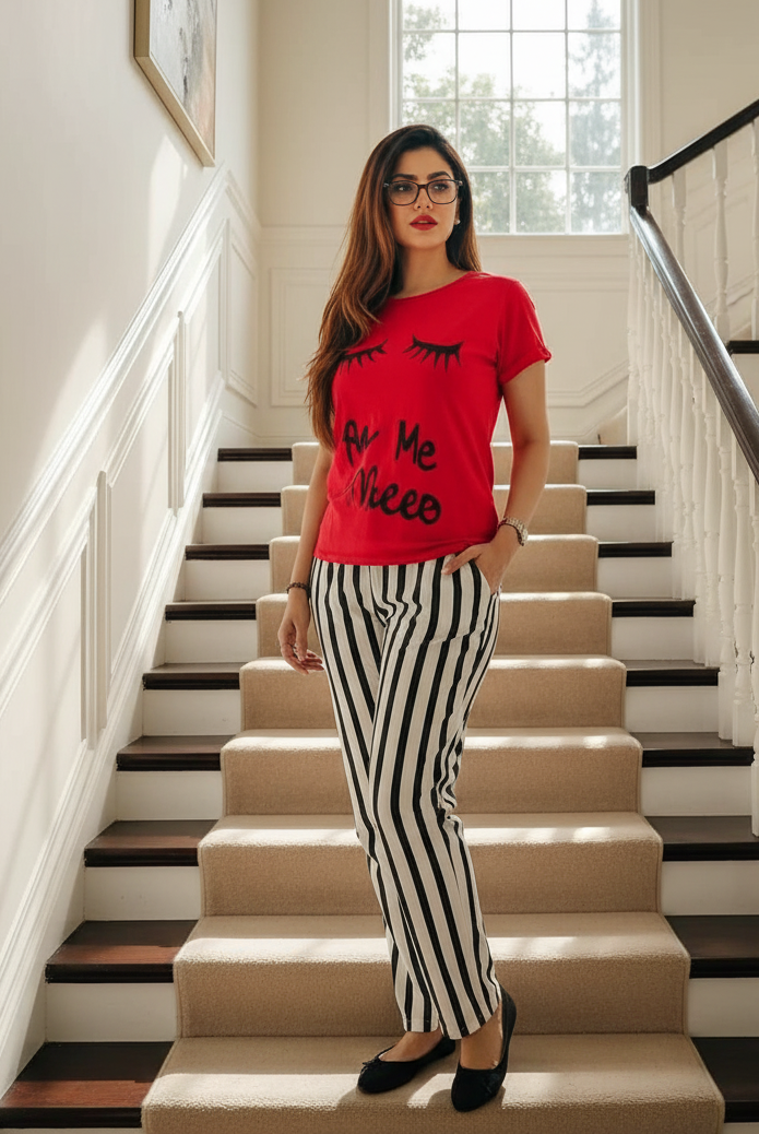 Red Let Me sleep Printed Night Suit