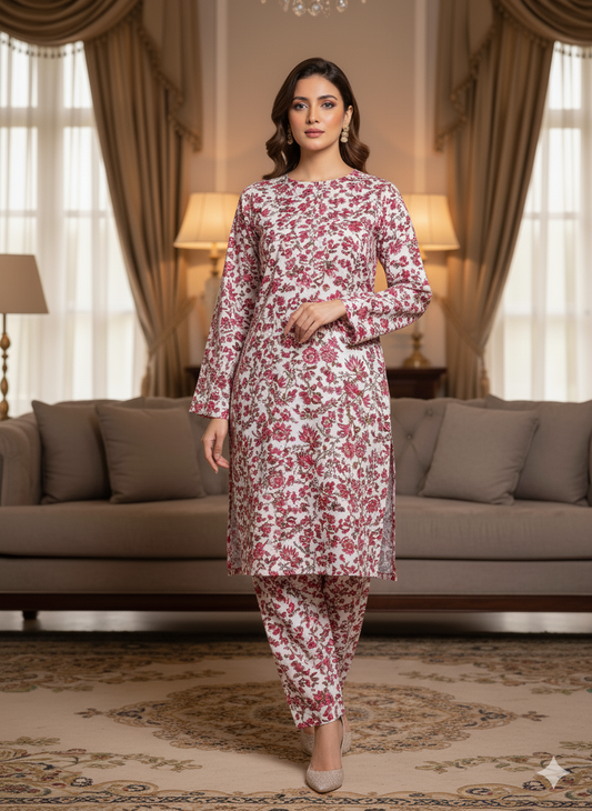 MICRO POLO COTTON- 2 PIECE-Red Flowers US-010