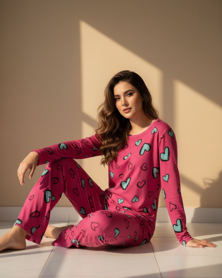Heart pattern printed night suit