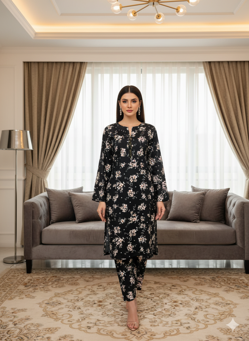 MICRO POLO COTTON- 2 PIECE-Black & White US-012