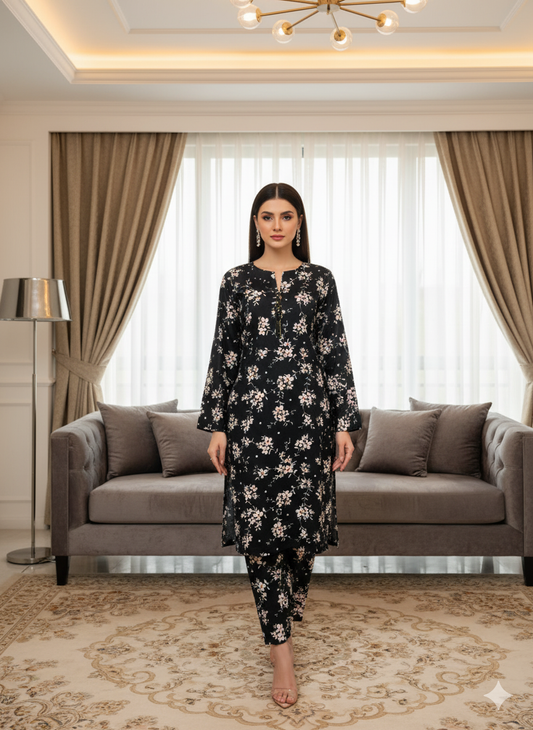 MICRO POLO COTTON- 2 PIECE-Black & White US-012