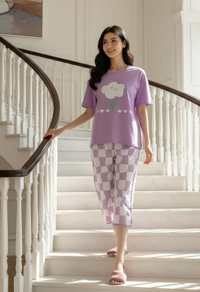 PURPLE FLOWER PRINTED - PJ SUIT FOR WOMEN