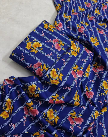 MICRO POLO COTTON- 2 PIECE-Blue With Flowers US-007