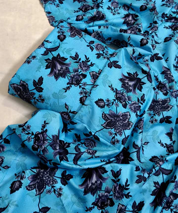 MICRO POLO COTTON- 2 PIECE-Ferozi With Black Flowers US-020