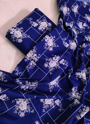 MICRO POLO COTTON- 2 PIECE-Blue With White Flowers US-015