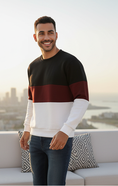 Black Maroon And White Block SweatShirt