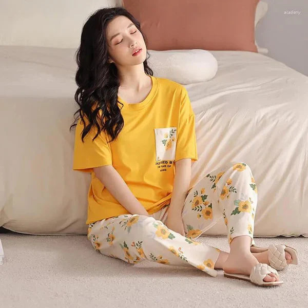 YELLOW POCKET PRINTED - PJ SUIT FOR WOMEN