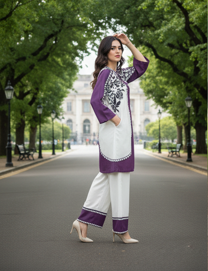 Purple FLORAL 2 PIECE -ELEGANT KURTA SET