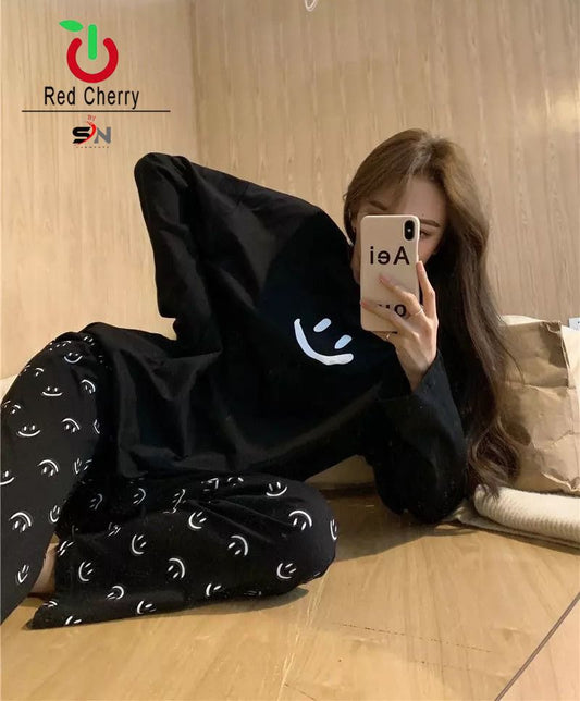 Black Smile Printed Night Suit