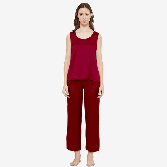 SILK TOP & PAJAMA SET - MAROON