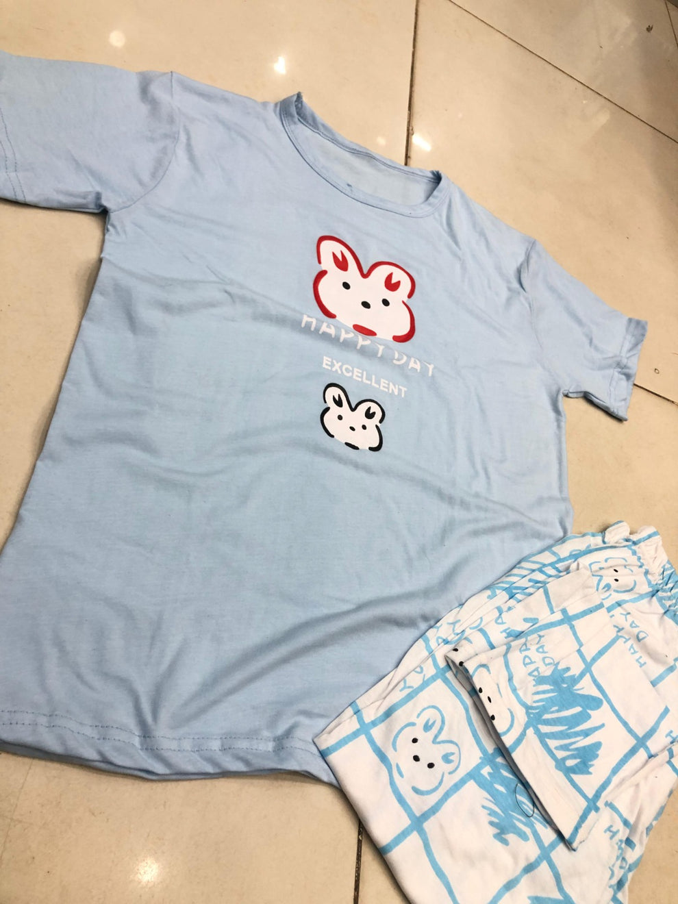 Dream Bunny Sky Blue Soft Cotton PJ Suit