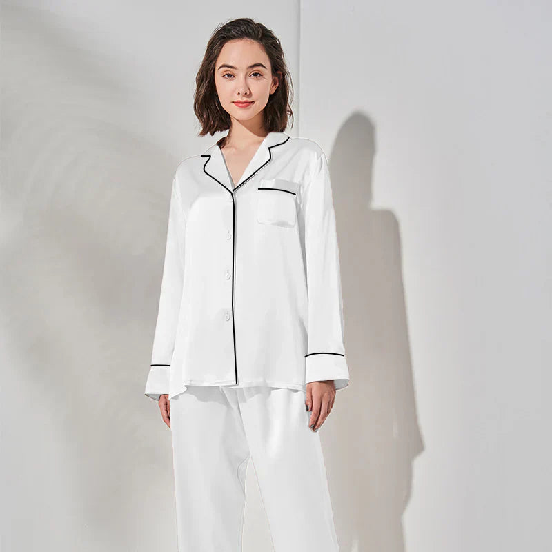 PLAIN SILK NIGHT SUIT - WHITE